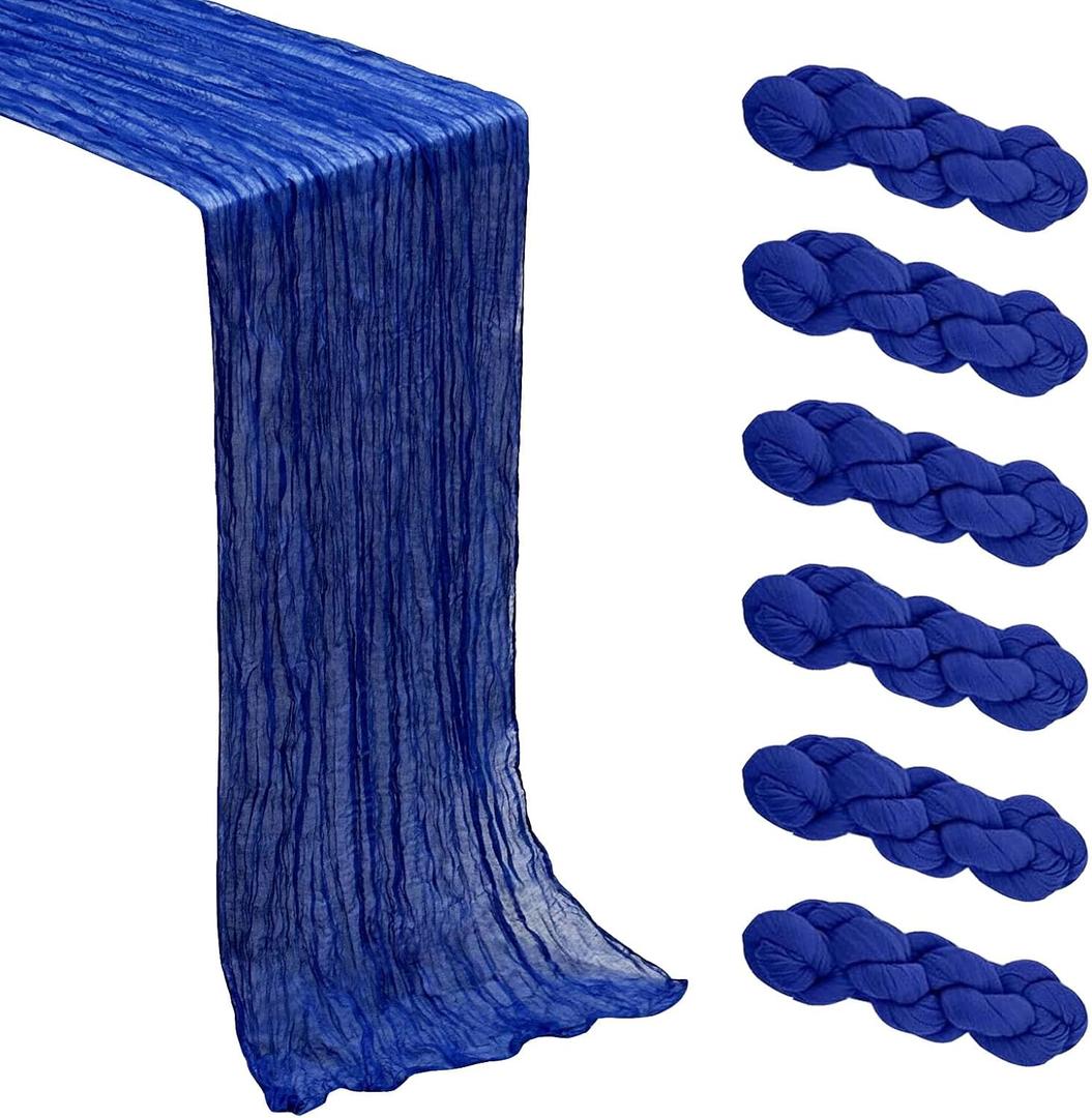 6Pack Royal Blue Cheesecloth Table Runner Boho Gauze Cheese Cloth Table Runners Sheer Royal Blue Table Runners for Wedding Party Baby Shower Birthday Home Decor