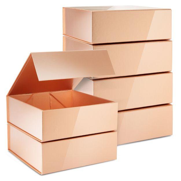 Stockroom Plus 6 Pack Proposal Boxes with Lid for Groomsmen, Bridesmaid, 9.5 x 9.5 x 3.5 Inch Glossy Rose Gold Magnetic Gift Box