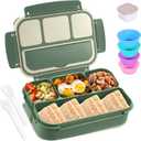 Bento Box Adult Lunch Box, Lunch Containers for Kids Girls Boys with 4 Compartments, Lunchable Food Container with Utensils, Sauce Jar, Muffin Liners, 40 Oz/5 Cup, Microwave & Dishwasher Safe, Green (1200ML)