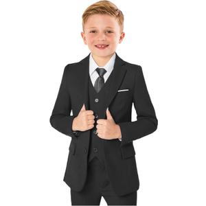 Boys Formal Suit 5 Piece Set, Toddler Tuxedos for Wedding, Suits for Teens Boy Dress School Clothes (4, Black)