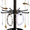 BESPORTBLE Rotating Jewelry Organizer Stand 2-Tier Small Jewelry Hanger Storage with 360-Degree Rotation for Keychains Hair Ties and Necklace Display