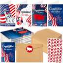 100 Sets New Citizen Cards, American Congratulations Greeting Cards with Envelopes and Stickers American Flag Patriotic Gift Set for Men Women