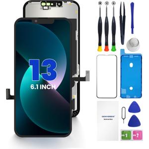 for iPhone 13 Screen Replacement, 6.1 inch 3D Touch LCD Display Full HD Repair kit Genverdix, Digitizer Assembly with Tools Set, Tempered Glass Screen Protector, Waterproof Frame Adhesive