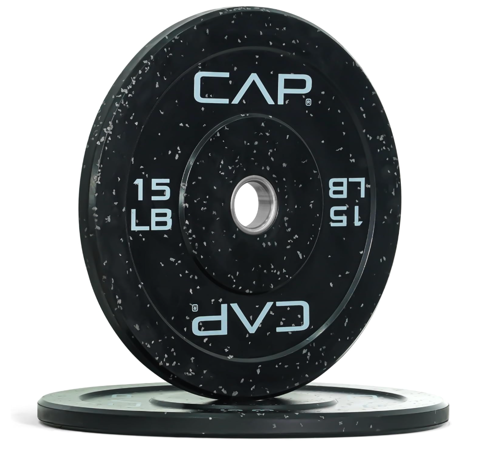 CAP 15lb Economy Olympic Bumper Plate Weight Set | Medium-bounce rubber, Steel hubs, 2-inch compatibility, Weightlifting and home gym use, 2 Set