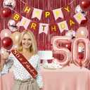 Trgowaul 50th Birthday Decorations for Women, Burgundy Red Rose Gold 50th Birthday Party Supplies, Banner, Sash and Crown, Cake Topper, 50 Number Balloon, Fringe Curtains, 50 Year Old Decoration Set