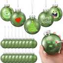 Patelai 24 Pcs Plastic Flat Disc Ornaments for Crafts 3.15" DIY Fillable Hanging Ornament Christmas Tree Ball for DIY Crafts Holiday Xmas Tree Home Decor (Glitter Green,Oblate Spheroid)