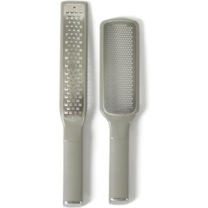 Calphalon Edge 2 Piece Stainless Steel Handheld Cheese Grater and Lemon Zester W/Covers & Rubber Handles - Taupe