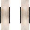 Black Modern Wall Sconces for Living Room, Alabaster Sconce Wall Light Fixtures Set of 2, Marble Sconce Lighting for Entryway Bathroom Bedroom