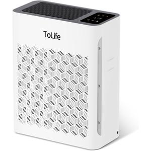 Tolife Powerful Air Purifiers for Home Large Room Up to 2000 FtPets with Washable Filter, Sleep Mode, Timer, HEPA Filter Pet Air Purifier for Bedroom,White
