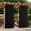 Outdoor Curtains for Patio - 4 Panels Waterproof Grommet Top Curtains, Gray Woven Textured Outside Curtain for Gazebo, Porch, Pergola, Cabana, Deck, Sunroom, 52W x 84L inch, Black