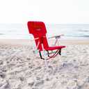 CARIBBEAN JOE Folding Beach Chair, 4 Position Portable Backpack Foldable Camping Chair with Headrest, Cup Holder, and Wooden Armrests, 300lbs Capacity