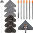 Wall Cleaner Mop with Adjustable 67" Long Handle, Sturdy Wall Washer Cleaner Tool for Walls/Ceiling Fans/Dust/Floors/Window, 360Ceiling Cleaner Tool Duster with Squeegee 6 Replacement Pads