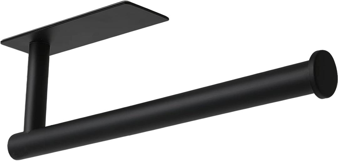 theaoo Paper Towel Holder - Under Cabinet Paper Towel Holder for Kitchen, Adhesive Paper Towel Roll Rack for Bathroom Towel, Wall Mounted Matte Black Paper Towel Rack, SUS304 Stainless Steel(1, Black)