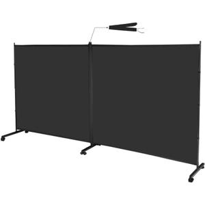 MAYOLIAH Indoor Room Divider 2 Large Panels on Wheels, 142W x 75H Rolling Privacy Screen W/Cover Strip, Portable Wall Divider for Home Office Partition, Black