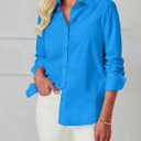 Button Down Shirts for Women Dress Shirt Long Sleeve Wrinkle Free Collared Blouse Work Business Office Solid Tops (Blue, L)
