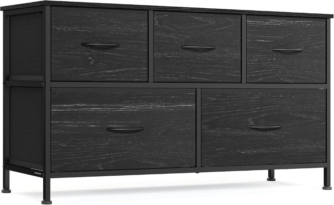 SONGMICS BELLAH Collection - Dresser for Bedroom, Chest of Drawers, Storage Organizer Unit, Closet, Entryway, Steel, 5 Drawers, Modern, Ebony Black ULGS322BE02S, 11.8"D x 38.9"W x 20.6"H