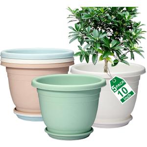 5 Packs 10 inch Flower Pots + Saucers, Large Indoor & Outdoor Pot