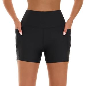 HODOSPORTS Women's Swim Shorts UPF 50+ High Waisted Board Shorts with Pockets Liner Quick Dry Swimsuit Bottoms Black XL