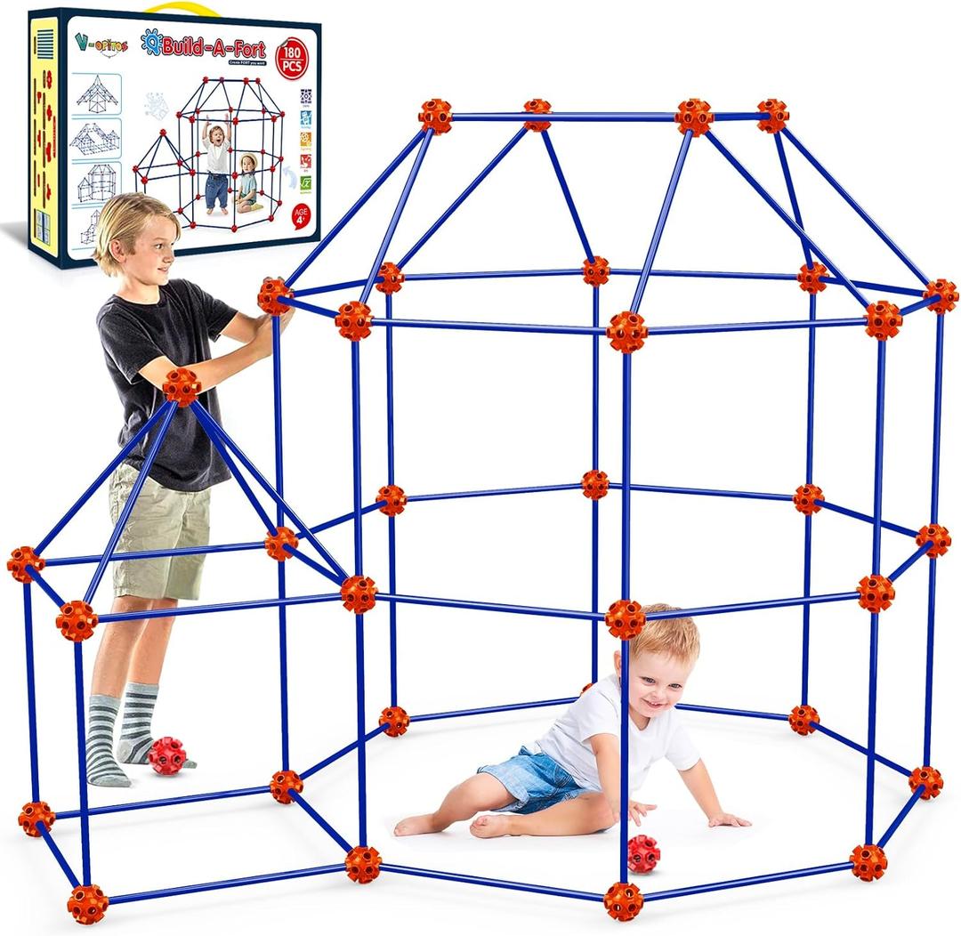 V-Opitos 180 Pack Fort Building Kits for Kids Age 4, 5, 6, 7, 8+ Years Old, Creative STEM Building Toys for DIY Castles, Tunnels, Play Tent, Ideal Christmas, Birthday Gifts for Boys & Girls