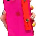 siduater Case for 6.7" iPhone 14 Pro Max with Wrist Strap Kickstand, Shockproof Translucent PC Back Cover + Soft TPU Bumper with Adjustable Hand Grip Loop for iPhone 14 Pro Max 6.7 Inch, Neon Magenta