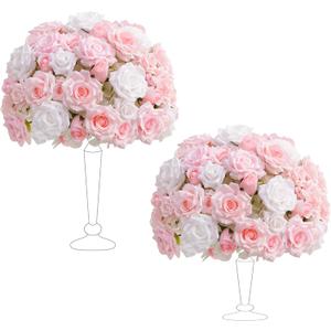 2pcs Large Artificial Flowers Centerpieces Decor for Tables Floral Arrangement Bouquet for Wedding Reception Aisle Ceremony Party Flowers Balls (Without Stand) (2pcs 15'' Pink)