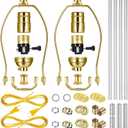 2 Sets Make-a-Lamp Kits - Table Repair or DIY Wiring Kits With 8'' Harp, 12'' Pipe, 3-Way Socket, 8 ft Cord, and All Hardware Parts for Creating DIY Antique Lamp Designs (Bronze)