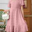 blibean Tween Girls Summer Dresses Kids Polka Dot Dress Size 6-15 Years (Pink)