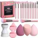 JPNK Makeup Brushes Set  21PCS Makeup Sponge Triangle Puff Premium Synthetic Foundation Powder Concealers Eye Shadows Blush Brushes with Face Clean Brush