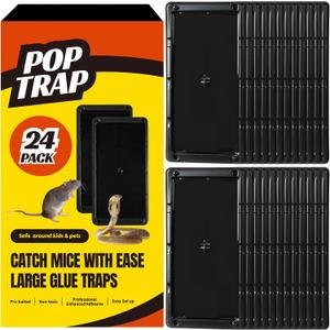 POPTRAP Rat Trap Heavy Duty & Large, Super Sticky Mouse Trap with Ultra-Strong Glue, Scent of Peanut Butter for Indoor & Outdoor, Non-Toxic (BigSize-24 Pack)
