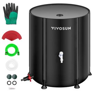 VIVOSUN Collapsible Rain Barrel, 132 Gallon Water Storage Tank with 1000D Oxford Cloth, Portable Rain Collection System Includes Two Spigots and Overflow Kit, Black