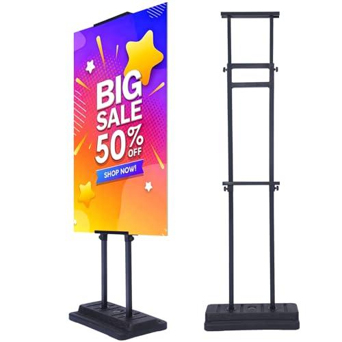 Aanfency Heavy-Duty Weighted Base Poster Stand - Adjustable Double-Sided Display up to 80 inches, Sturdy Floor Sign Holder for Outdoor, Wedding, Business, Black