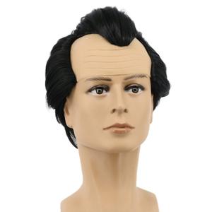 yuehong Mens Short Black Bald Wig Receding Hairline Wig Heat Resistant Synthetic Fibers Soft Durable Breathable Anime Cosplay Costume