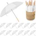 12 Pcs Wedding Umbrellas Bulk, 41 Inch Wedding Stick Umbrellas with Wooden Handle (White)
