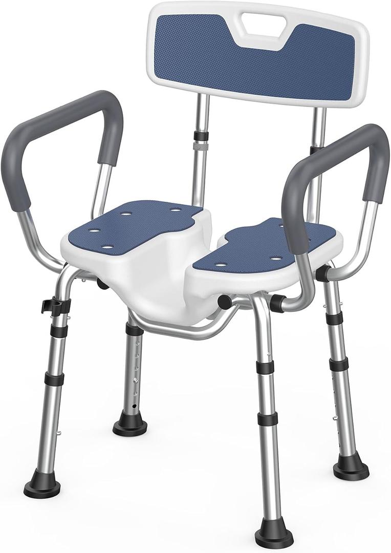 Shower Chair for Inside Shower U-Shape Seat,450lb Heavy Duty Shower Chair for Elderly and Disabled,Padded Armrests and Back,Height Adjustable Bath Chairs for Seniors Handicap,Easy Assembly, Steel Blue 