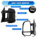Topraco Passenger Side Mirror fit for Ram Promaster 1500/2500/3500 2014-2024 with Power Heated Turn Signals Light short arm Replace CH1321376(8Pins)