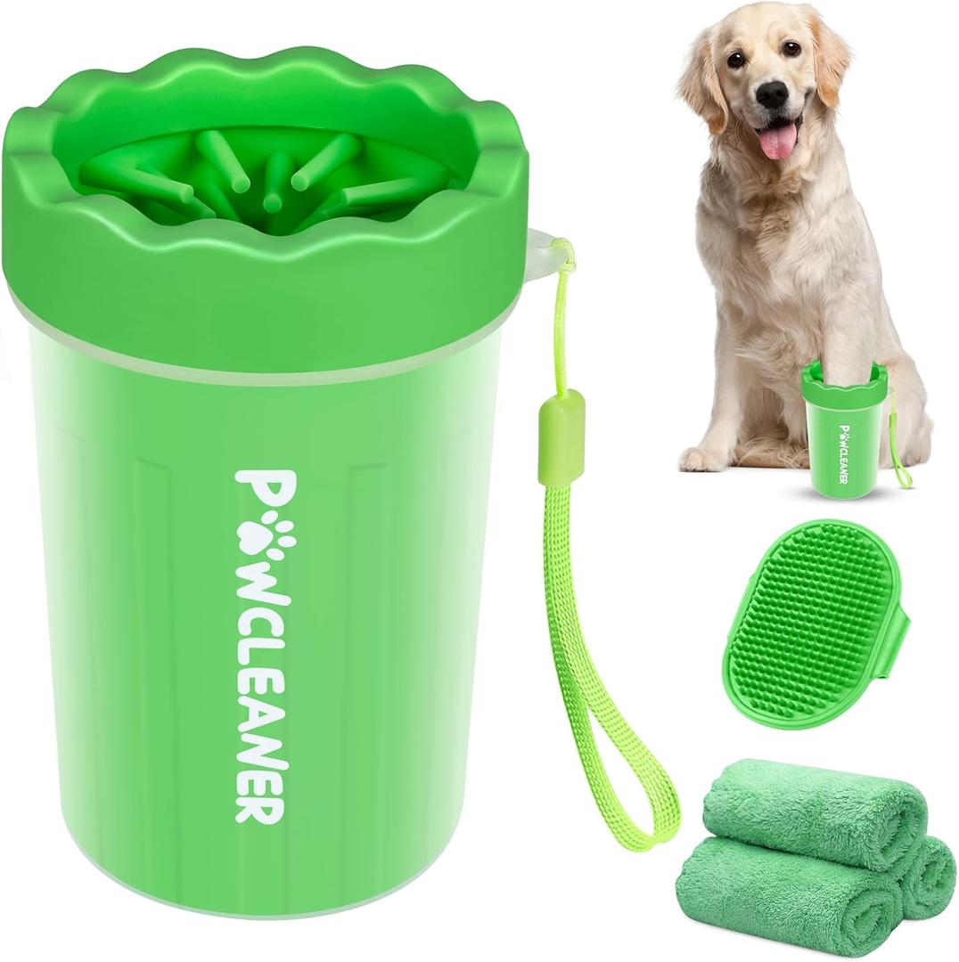 Dog Paw Cleaner, Dog Paw Washer, Paw Muddy Paw Cleaner, Pet Foot Cleaner for Small Medium Large Breed Dogs/Cats (with 3 Absorbent Towel) (Green)
