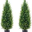 3.5ft Artificial Topiary Trees Set of 2 Faux Cedar Trees UV Resistant Bushes Potted Plants Artificial Shrubs for Outdoor Indoor Front Porch Garden