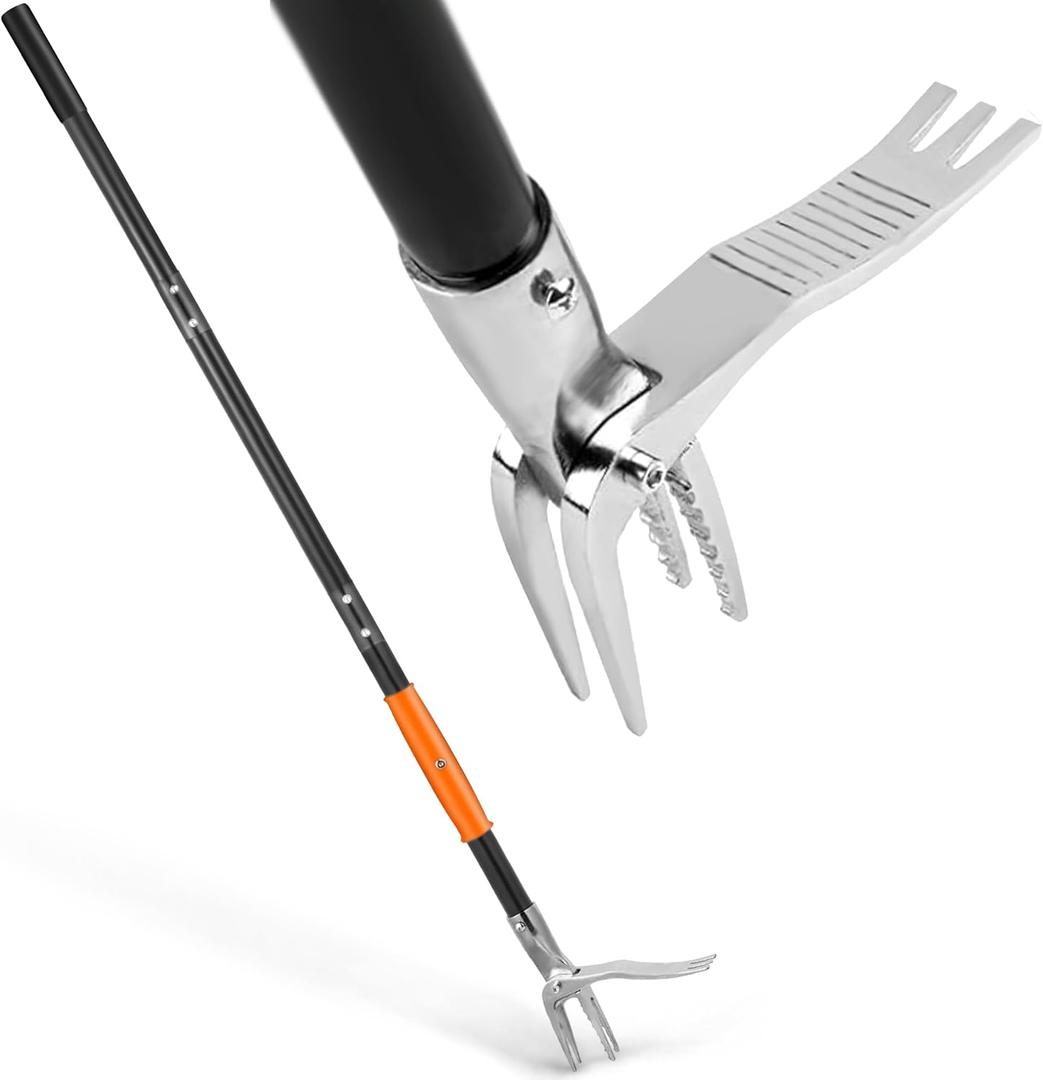 50 Weed Puller Tool, Heavy-Duty Weeder Tool with Long Handle, 4-Claw Metal Stand up Weeding Tool with Easy-Eject Mechanism for Crabgrass, Dandelion, Garden Tools for Seniors