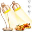 Food Heat Lamp, 500W Dual-Head Stainless Steel Commercial Food Warmer Lamp with 540 Rotation & 3Pcs Bulbs, Portable Warming Light for Restaurant Kitchen Buffet Counter Party Catering