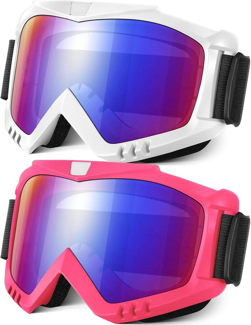 Motorcycle Goggles, Dirt Bike Goggles Offroad Riding ATV Motocross Protective UTV Helmet Glasses for Adults Youth (2 Pack, 1-multicolored+multicolored)