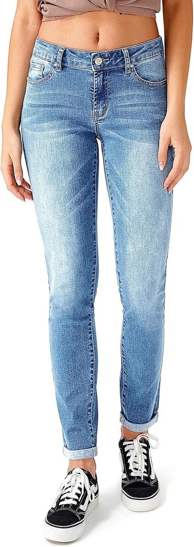 RHODANTHE Women's Ripped Boyfriend Jeans Stretch Skinny Jean Trendy Distressed Straight Leg Jeans with Holes (10, R1006)
