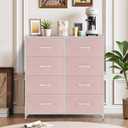 8-Drawer Dresser for Bedroom, Anti-Tip Tall Storage Organizer Chest of Drawers with Wooden Top and Metal Frame Fabric Bins for Closet, Living Room, Hallway, Entryway, Pink, 11.8"D x 31.4"W x 36.3"H