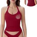 SUUKSESS Halter Tank Top for Women with Built in Bra Cotton Ribbed V Neck Cami, Small