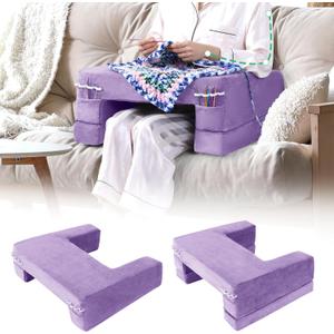 HOMBYS Adjustable Foam Crochet Pillow for Lap Support, Soft Velvet Reading & Gaming Pillow with Side Pocket and Elastic Band, Desk Pillow for Sofa, Bed & Floor, Heights for Adjusting (Purple)