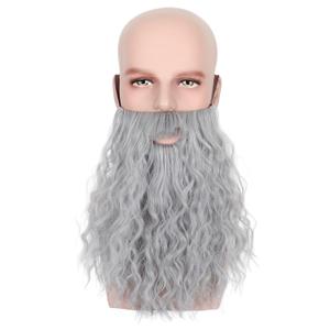 Yan Dream Men Long Curly Wizard Beard with Elastic Band Novelty Costume Facial Hair Cosplay Party Mustache (Grey)