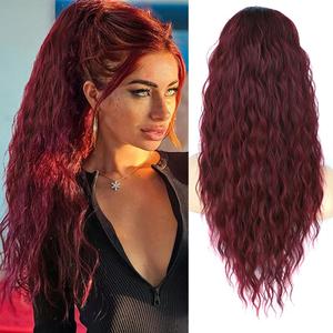  Red Curly Drawstring Ponytail Clip on Extension 26 Inch Long Synthetic Wavy Ponytail Extensions Soft for Daily Use