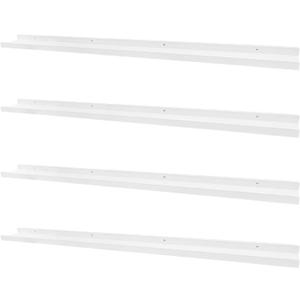 PHOENANCEE Long Floating Shelves for Wall 57 Inch,Real Wood Picture Ledge with Lip Set of 4,Photo Frame Storage Display for Living Room Nursery Bedroom Bathroom Kitchen Home Office Decor (White)