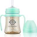 GROSMIMI Spill Proof no Spill Magic Sippy Cup with Straw with Handle for Baby and Toddlers, Customizable, PPSU, BPA Free 6 oz (Aqua Green)