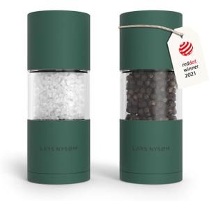 LARS NYSM Salt and Pepper Grinder Set, Manual Salt and Pepper Mills with Adjustable Ceramic Grinder, Design Spice Shaker Set (Pine Green)