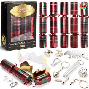 JOYIN 8 Pack Christmas Non-Snap Party Favor, Red Check Plaid Party Table Favor Includes Party Hat, Jokes & Gifts, Xmas Gifts Prizes for Christmas Holiday Dinner Traditions Supplies